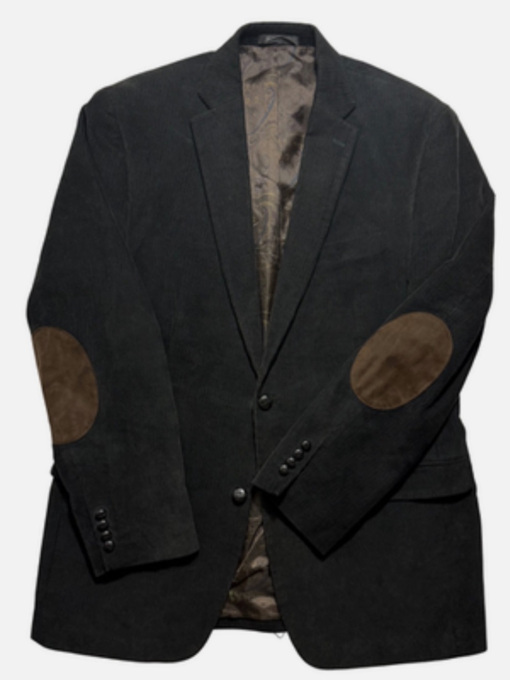 Lauren Ralph Lauren Black Corduroy Blazer Brown Suede Elbow Patch Macy’s-46R